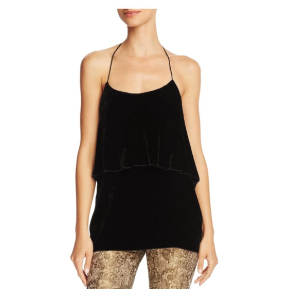 Alice + Olivia Marybeth Tiered Velvet Top Small - Black